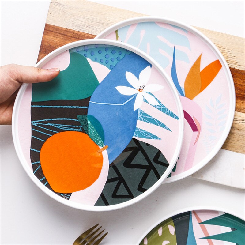 9 pouces nordique céramique créative assiette à dîner Art abstrait peinture gâteau plateau pâtes plats Steak Dessert assiettes cuisine vaisselle