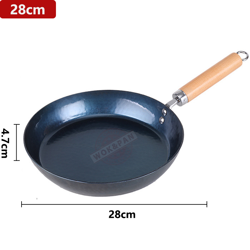 Gehamerde ijzeren koekenpan 20/24/26/28 cm blauwe ijzeren pannen met afneembaar houten handvat Geen anti-aanbaklaag Frituren Omelet koekenpan: Paars