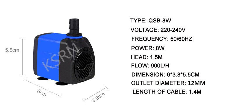 220 V zatapialne pompa wodna 900LPH akwarium fontanna akwarium jesień hydroponicznych 8 W
