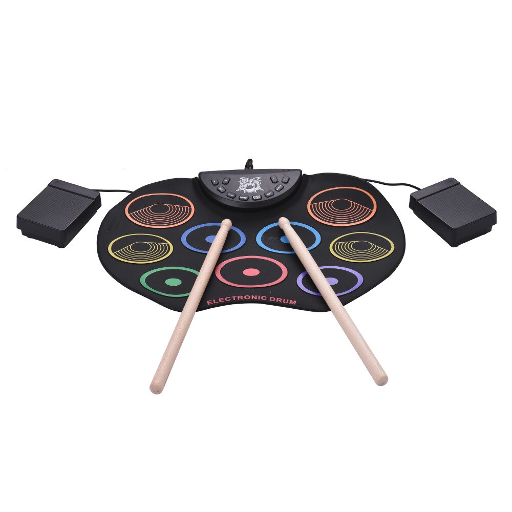 Portable Digital USB 7/9 Pads Roll Up Drum Electronic Drum Set Silicone Electric Drum Pad Kit With DrumSticks Foot Pedal: W766