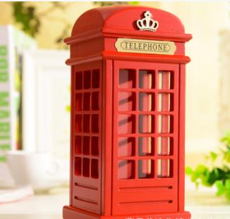 Ren håndlavet retro jern telefonboks med ure og antik telefonstudio tøjbutik dekoration 3: Rød