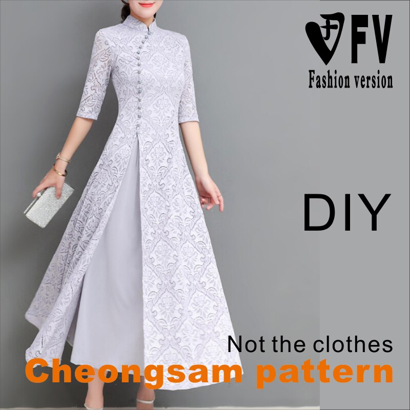 Kant Cheongsam Patroon Vrouwen Kleine Opstaande Kraag Jurk Snijden Foto 1:1 Kleding Patroon BQP-33