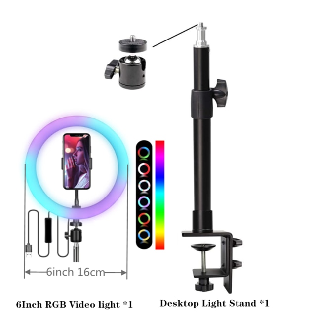 C-Klem Desktop Light Stand 360 Graden Draaibare Bal Hoofd Verstelbare Aluminium Houder Met Rgb Led Video Ring Licht: Black