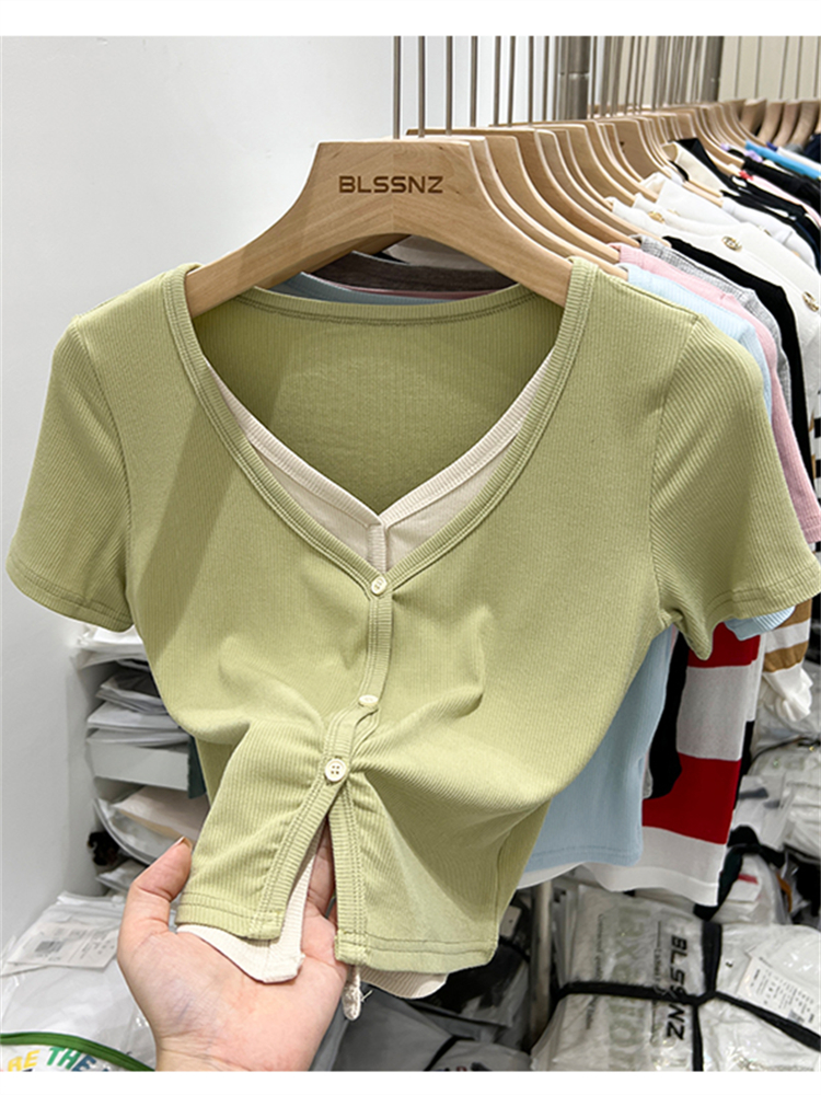 Sommer Frauen T-Shirt T-Shirt Frau Kleidung Spitzen T-Shirt weibliche Ernte oben T-Hemden y2k para mujer ropa de mujer roupas feminina traf: L / Hellgrün