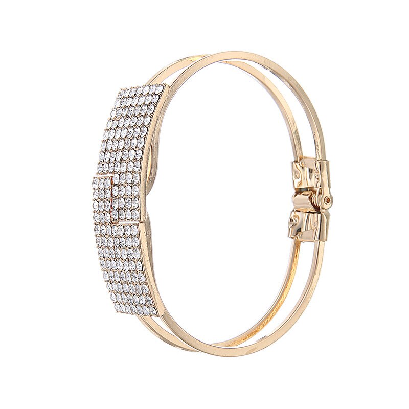 Vrouwen Mode Twee Rij Strass Armband Manchet Starry Brede Armband Bruids Sieraden Goud Kleur Metal Bangle Accessoires
