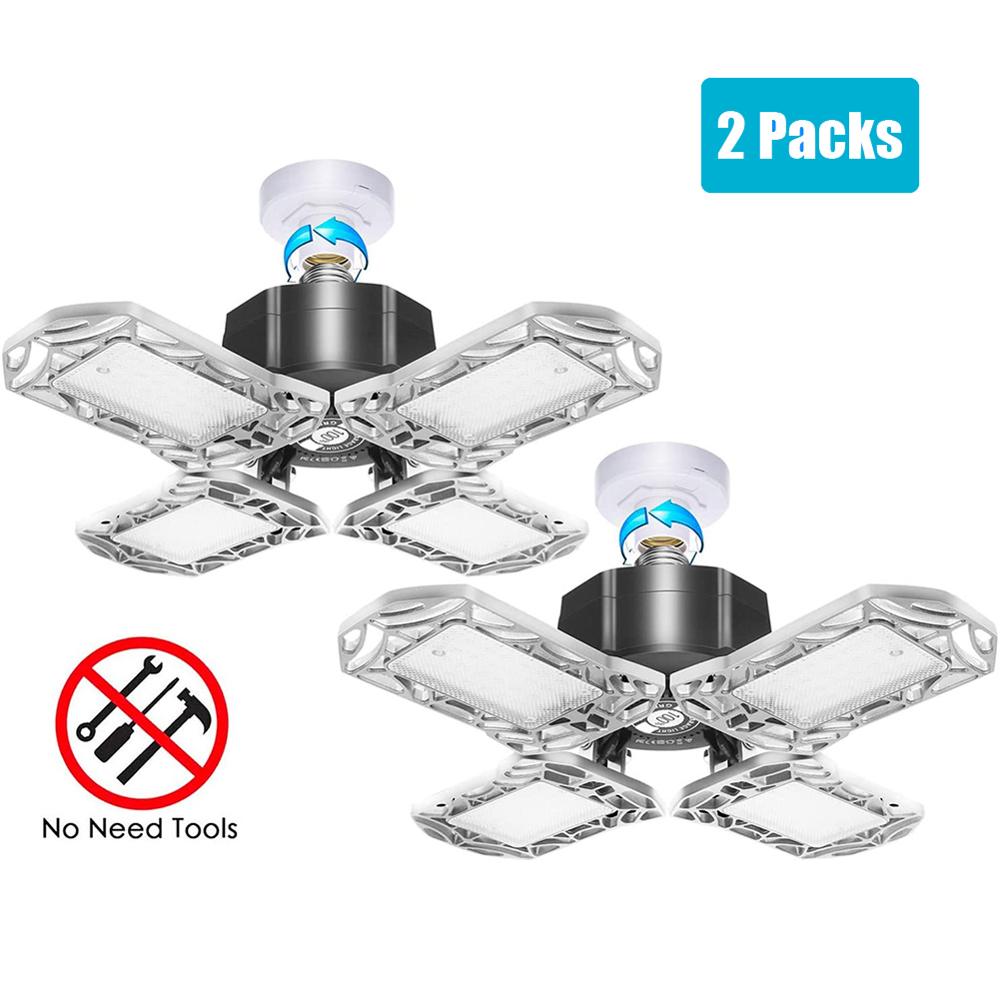 NICLUX Garage Lamp LED Garage Light 4 Leaf Workshop Lamp E27 Light Bulb For Garage Lighting Warehouse Factory Industrial Light: 2 packs 60W