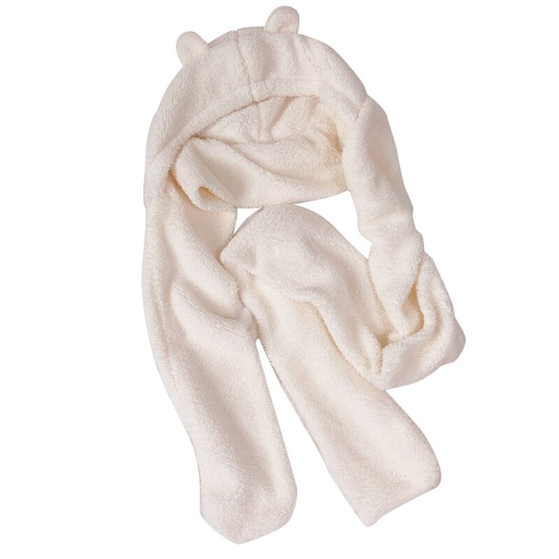 Winter warme muts, capuchon, sjaal, schattige berenoren, hoofddeksel, sjaal, een unisex: Wit