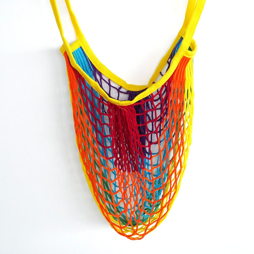 Neue Gittergewebe Einkaufstasche wiederverwendbar Schnur Obst Lagerung Handtasche Totes Frauen Regenbogen Einkaufen Gittergewebe Netto gewebte Tasche Einkaufen Lebensmittel Tasche