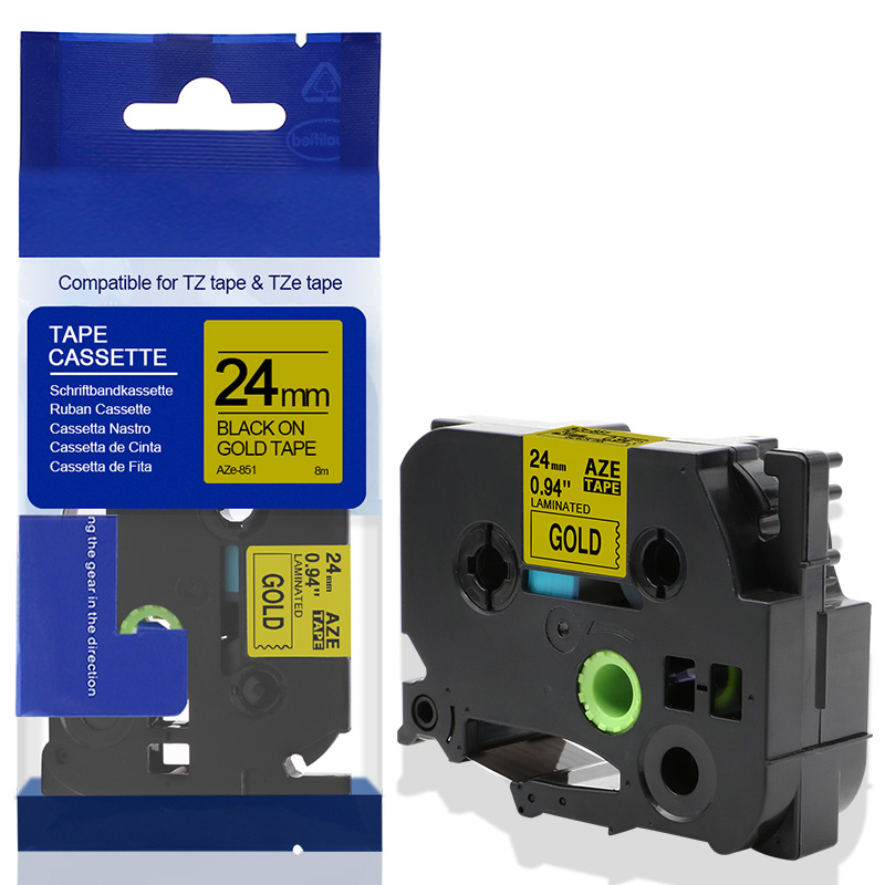 Fimax 1 Pack kompatybilny z Brother TZe651 TZe-251 TZE-451 drukarka do etykiet p-touch TZe-651 czarny na żółtym TZe-151 TZe-251 tze-551: Black on Gold 851