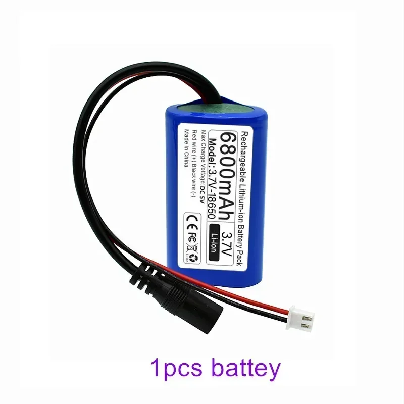 3.7V 6800mAh 18650 Li-ion rechargeable battery pack For Fishing LED Light megaphone speaker Emergency toy battery+XH2.54-2P Plug: Red