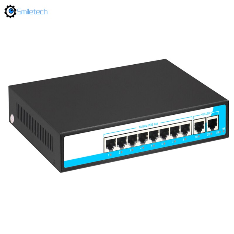 100 Mbps Gigabit Hybrid POE Switch 150W 100Mbps POE switch 2 Gigabit Ethernet 52V2.88A PoE power up to 15.4W/30W for each PoE