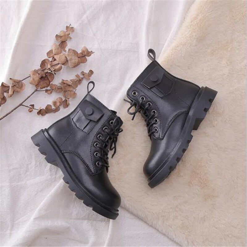 Autumn/Winter Children Ankle Boots Girls Boys Black Zip Motorcycle boots Baby With Plush Snow Boots Kids Toddler Shoes 019