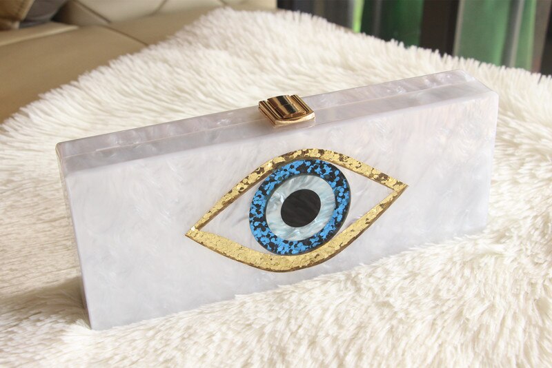 Solid Black Patchwork Glitter Evil Eye Acrylic Pvc Plastic Box Lady Summer Beach Travel Evening Towels Women Acryl Bags Handbags