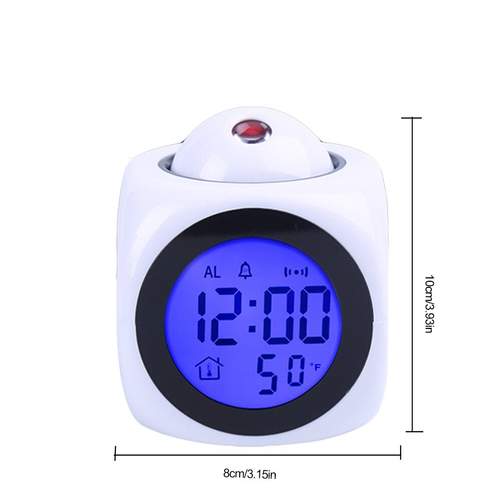 Digital vekkerklokke med lcd-projeksjon stemme ved nattbords alarm for skrivebordsplassering temperaturvisning vekkerklokke: Hvit