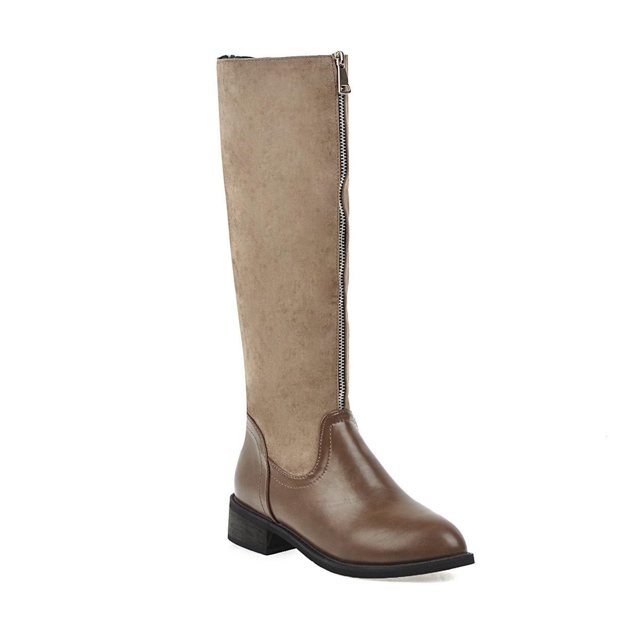 Oberschenkel hohe Stiefel braun Frauen Jahrgang leder Platz Ferse Reißverschluss knie höer Stiefel Halten Warme Runde Kappe Schuhe Britischen Stil calzad: Braun / 35