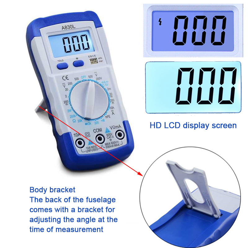 A830L LCD Digital Multimeter DC Voltage Diode Freguency Multitester Current Tester Luminous Display with Buzzer Function
