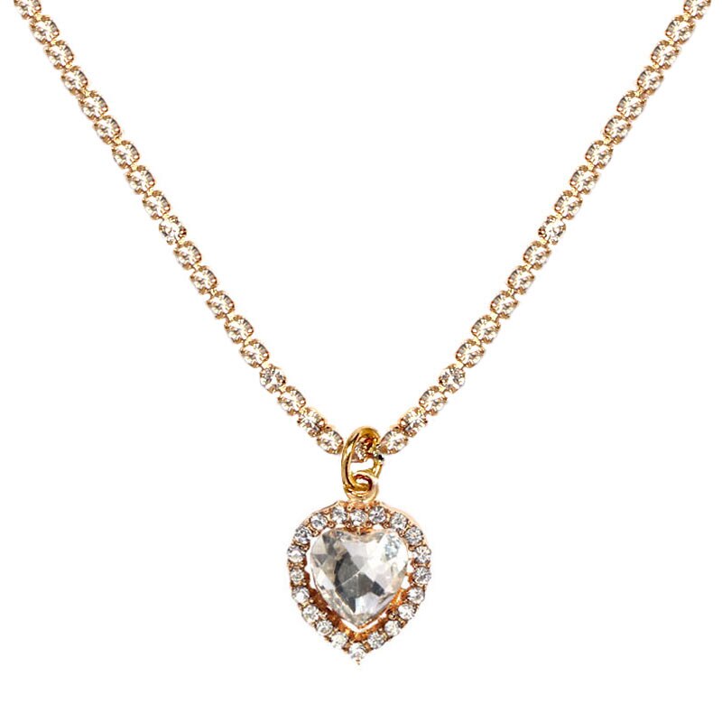 JJFOUCS Romantic Heart Crystal Pendant Necklace Gold Silver Color Necklace Women Bohemia Charm Jewelry: 028501W