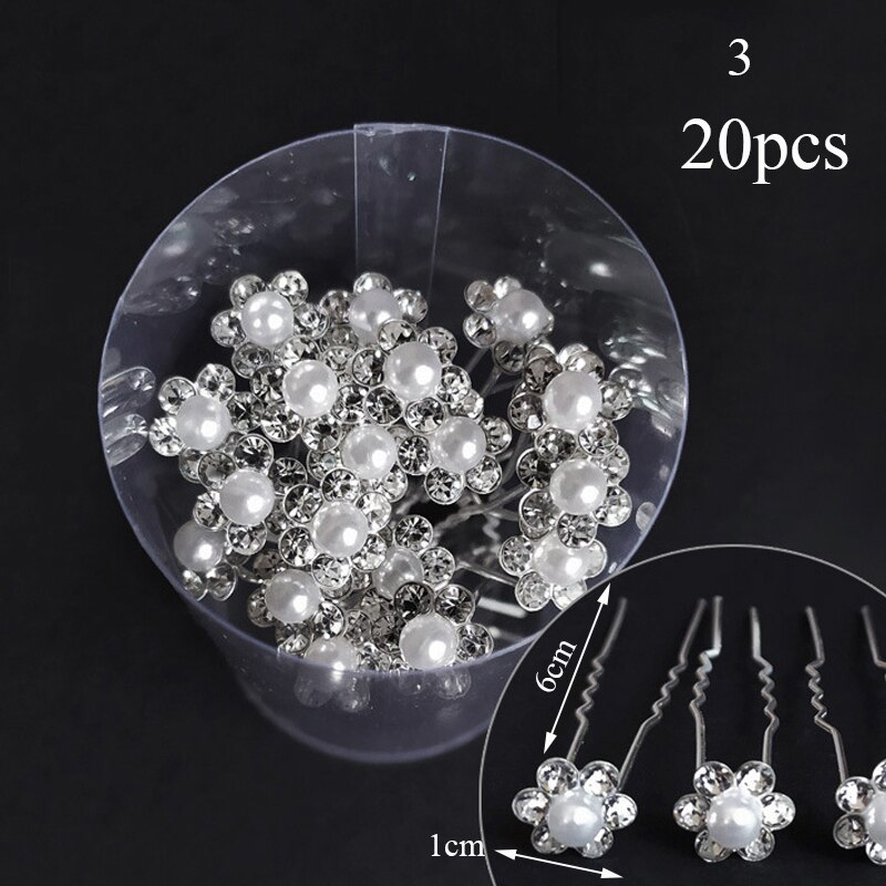 20 pçs feminino grampos de cabelo flor hairpin vara casamento nupcial cristal pérola grampos de cabelo em forma de u presilhas acessórios para o cabelo: Lavanda