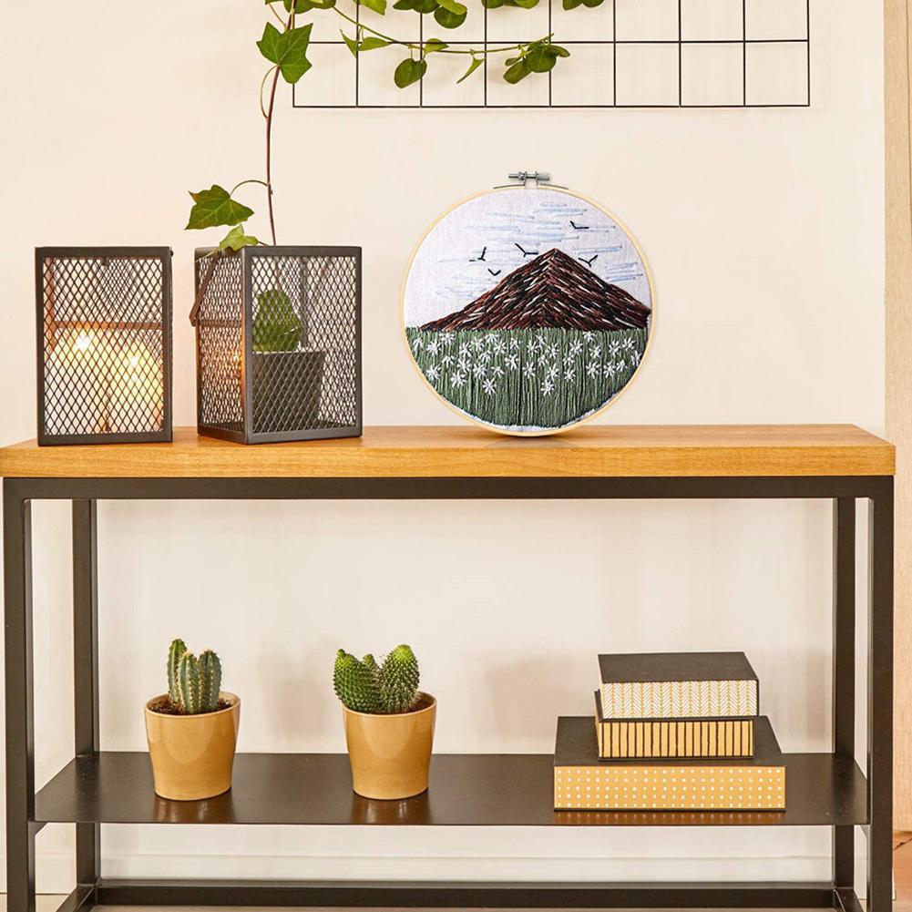 DIY Embroidery Kit with Pattern Embroidery Cloth Color Threads Tools Kit No Embroidery Hoop