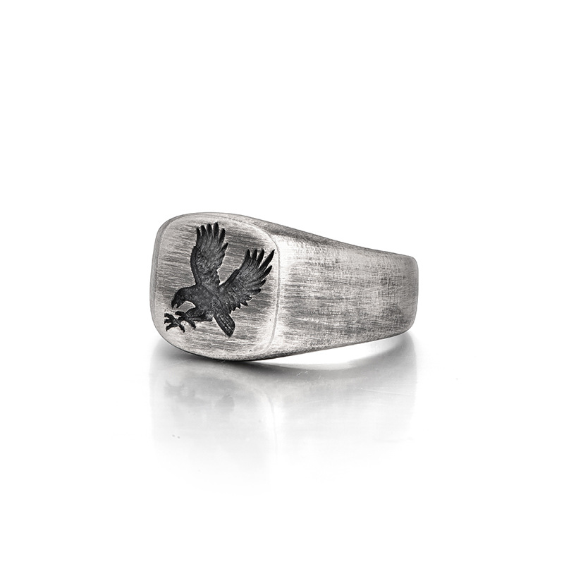 Anello con motivo aquila di personalità Accessori per dito indice maschile Anello in argento sterling 925 alla moda di dimensioni aperte per il regalo del fidanzato