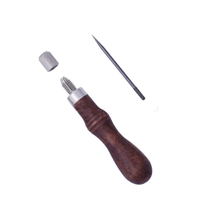 4 in 1 Leather Tools Sewing Awl Needles DIY Wood Handle Leather Stitching Awl Sewing Scratch Awl Canvas Leathercraft
