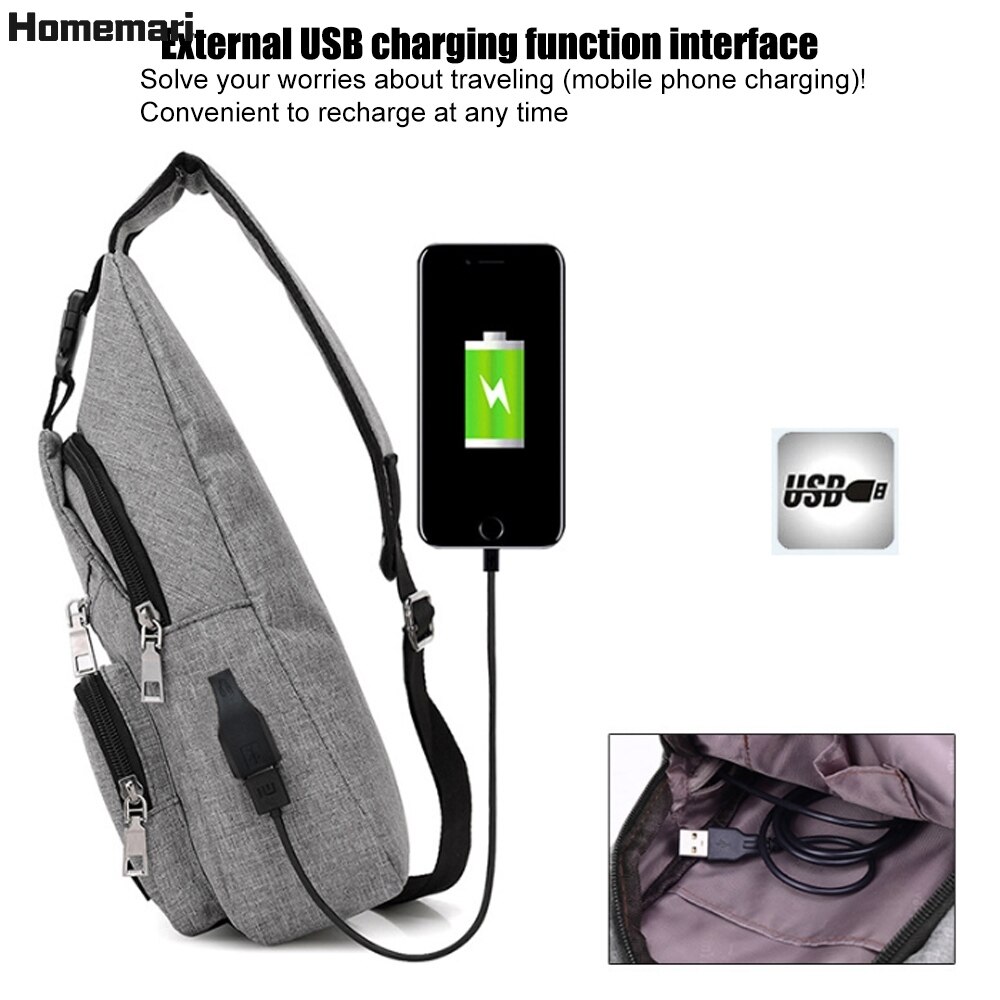 Homemari-Bolso cruzado con carga USB para hombre, bolsa de pecho, de viaje, para deporte al aire libre, Picnic diario, de hombro