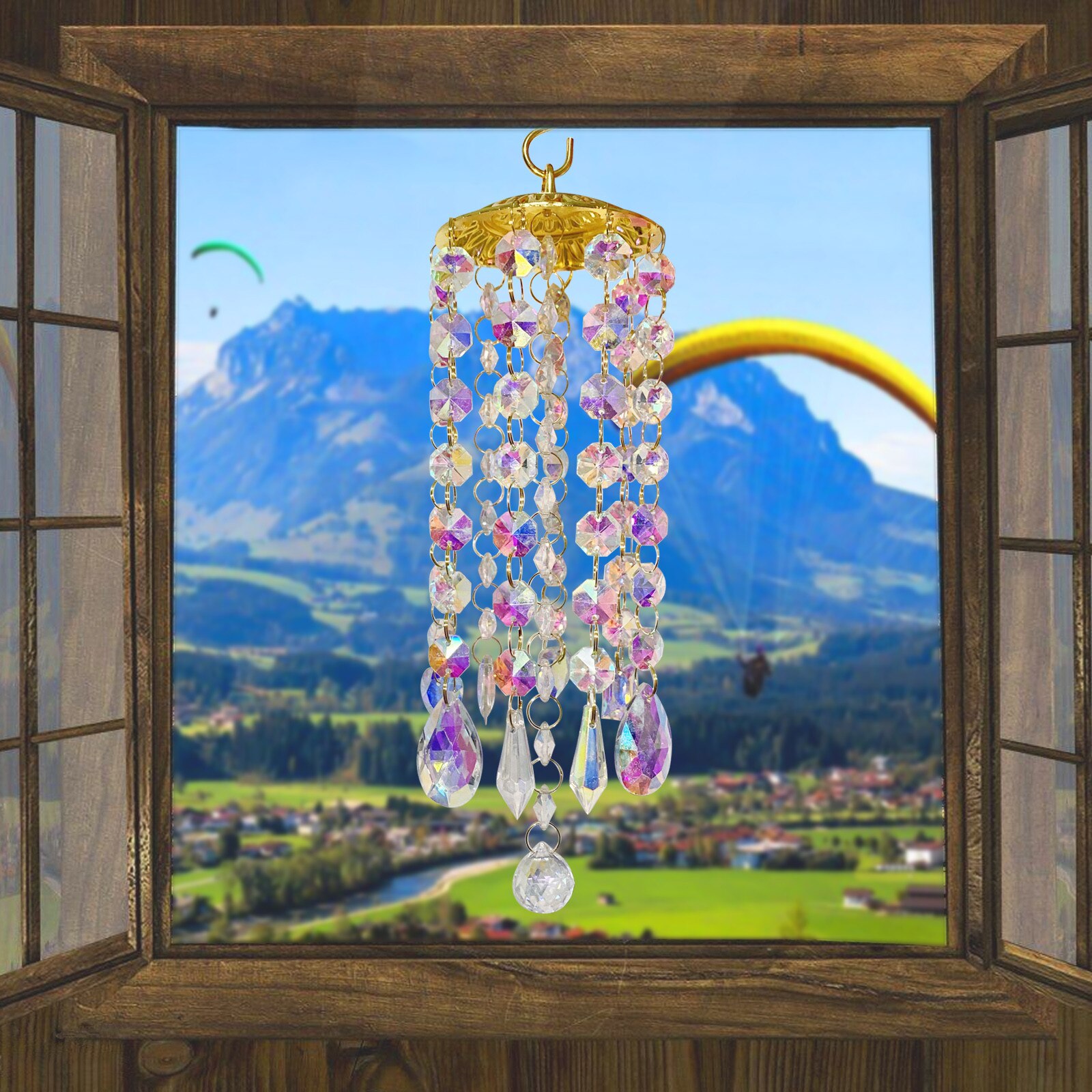 F # Handgemaakte Windgong Kristal Windgong Kleurrijke Windgong Glas Windgong Ornamenten Outdoor Yard Gazon Windchime Tuin