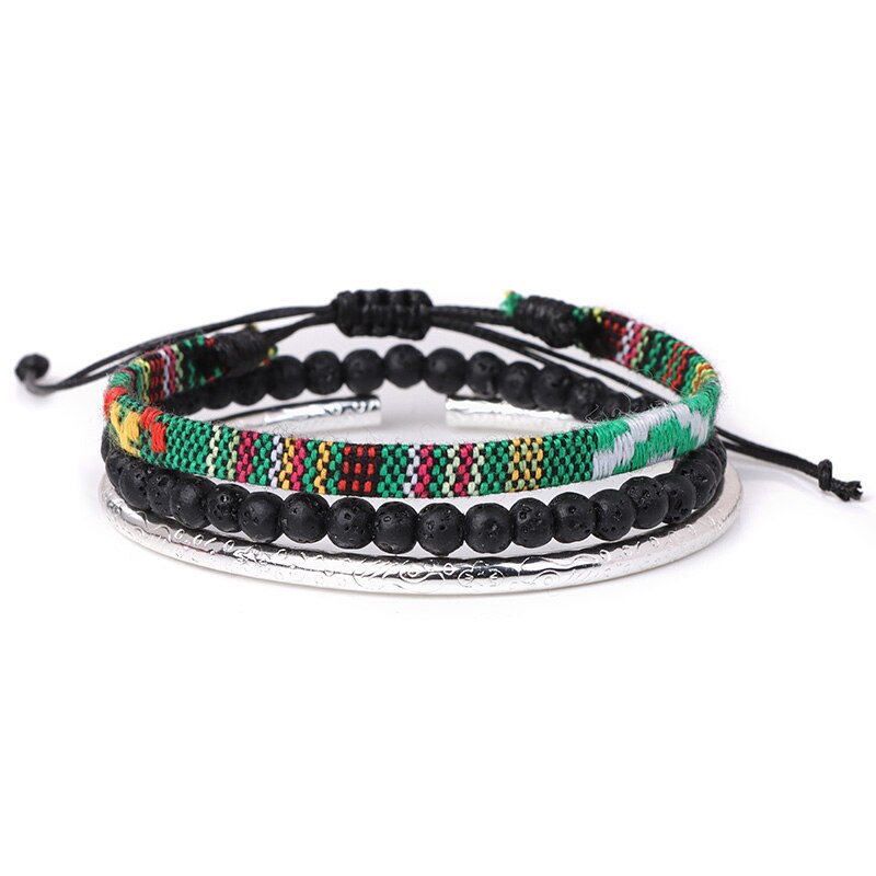 3pcs/Set Colorful Rope Wrap Braid Bracelets Set Lava Stone Bracelets Handmade Wristband Bracelets For Men Jewelry Friendship: Type 13