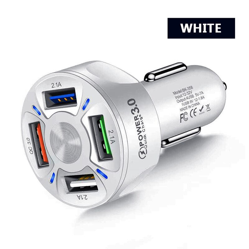 LISM USB Car Charger 4 Ports 48W Quick 7A Mini Fast Charging For iPhone 11 Xiaomi Huawei Mobile Phone Charger Adapter in Car: White
