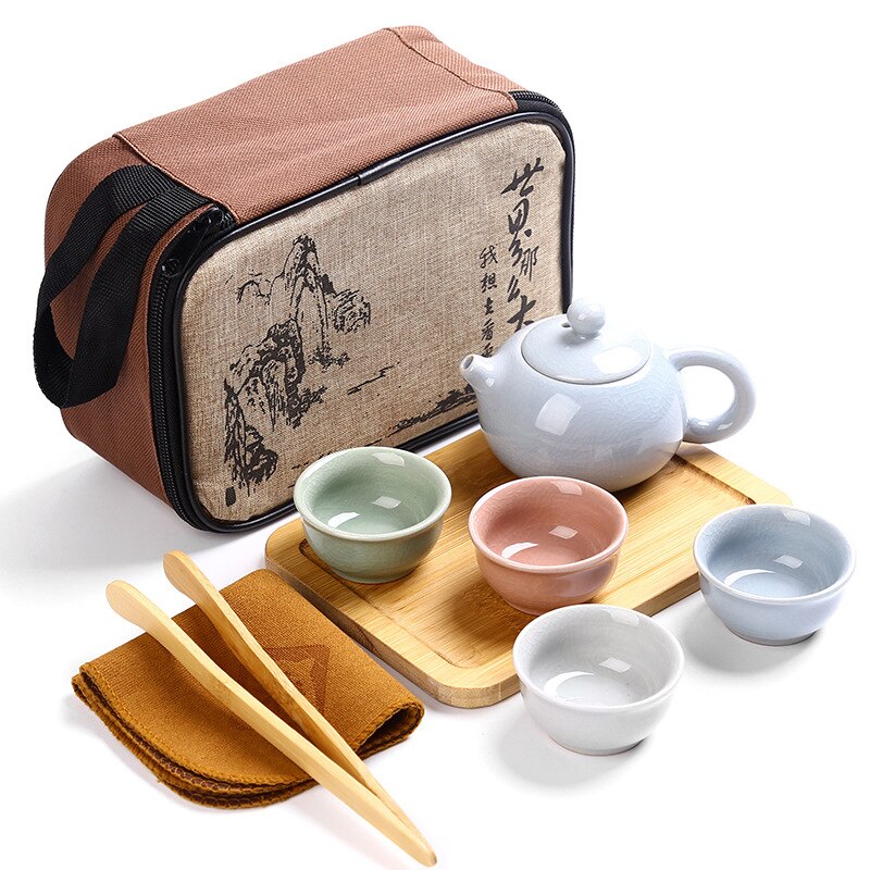 Chinese Travel Kung Fu Tea Set Ceramic Portable Teapot Porcelain Teaset Gaiwan Tea Cups Tea Set Ceremony Tea Pot Teaware: 07