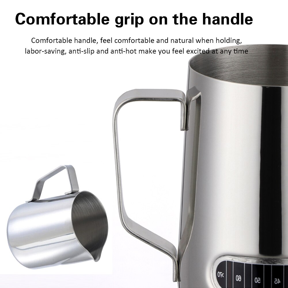 Rustfrit stål mælkeskummende kande med termometer 600ml piske mælkeskum kande espresso kaffe mælkeskummer kop kande maskine