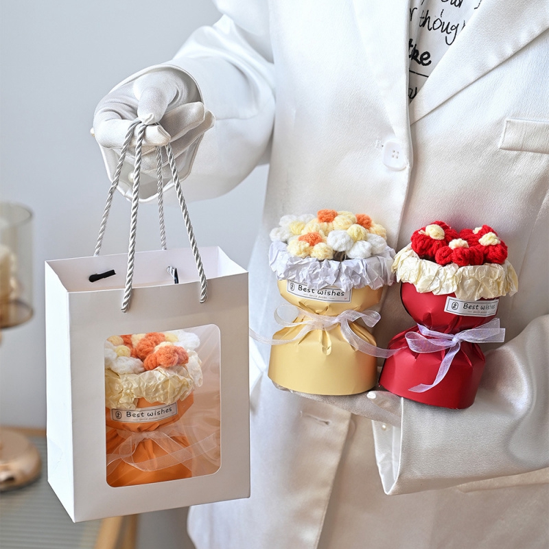 Ramo de margaritas de flores tejidas de ganchillo, del Día de la madre, flores artificiales, decoración del banquete de boda, decoración de ramo tejido DIY