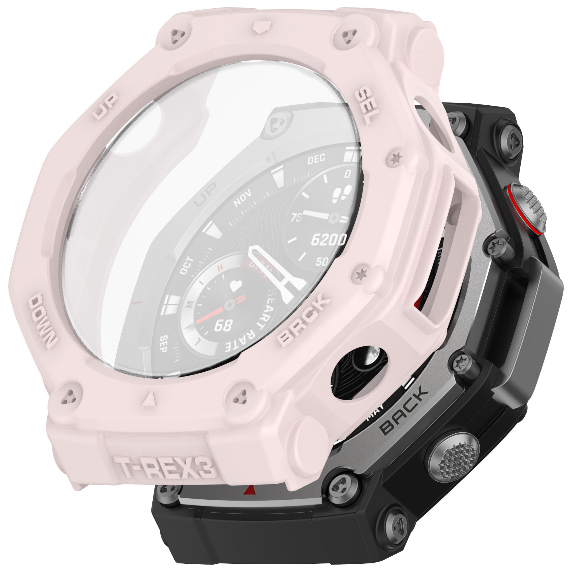 Vidrio + funda para Amazfit t-rex 3 Protector de pantalla antiarañazos película de vidrio templado + parachoques cubierta protectora de silicona Accesorios: Red black