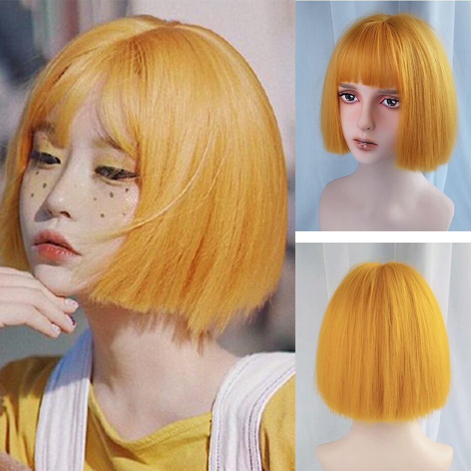 Hoiuyan Kort Haar Bob Synthetische Pruik Meisje Pony Korte Rechte Bob Pruik Hoge Temperatuur Fiber Cosplay Lolita: 1B/27HL