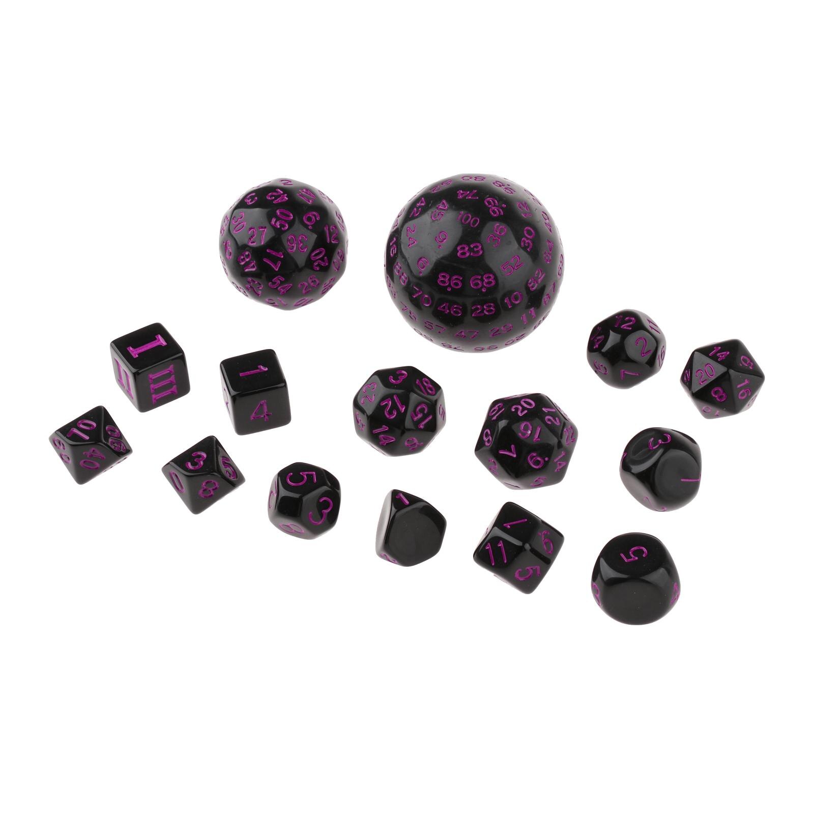 Lot de 15 dés numériques multi-faces en acrylique, D100 D60 D30 D24 D20 D16 D12 D10 D8