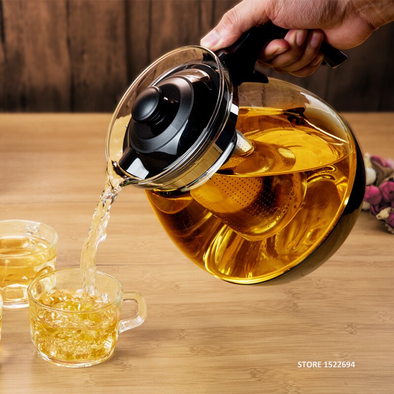 Tetera de vidrio con filtro de Infusor de acero extraíble, tetera de de 1.6L y 2.3L, opcional, Premium