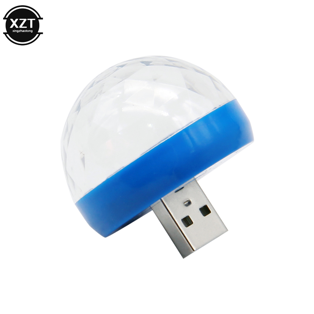 Luz de ambiente de coche controlado por voz por USB, lámpara de escenario para DJ, Bola de discoteca, para teléfono Android de Apple: Azul