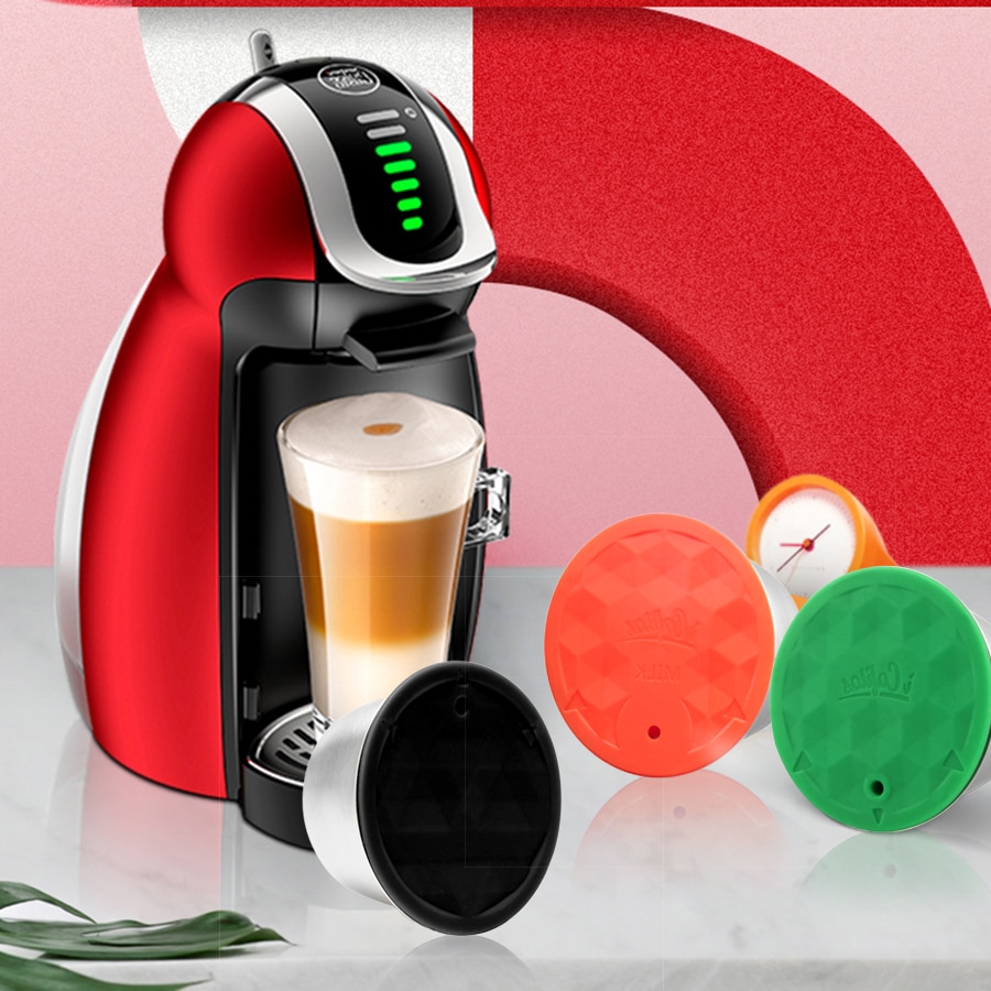 Reutilizable, de acero inoxidable, reutilizable, para Dolce Gusto, cápsula de café, tapa de silicona Dolci, cafetera, cuchara de café con Clip