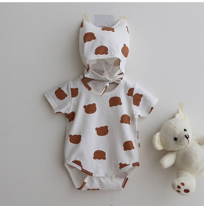 sommer eins Koreanische Baby einstellen Karikatur Tragen Jungen Mädchen Strampler + Hütte 2 stücke Baumwolle freundlicher Kleidung Neugeborenen Karosserie