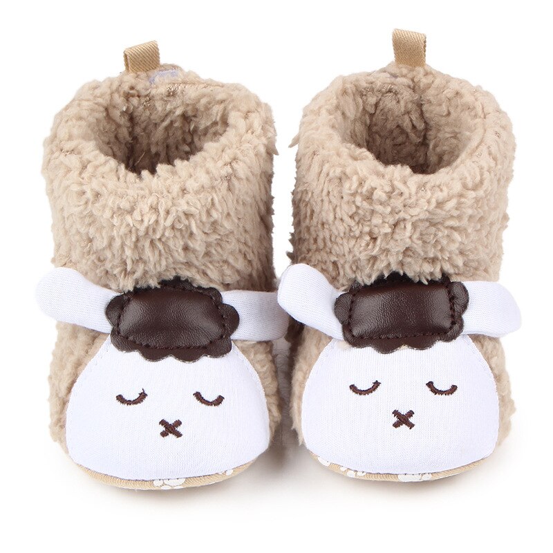 Baby Winter Warme Coral Booties Leuke Cartoon Dier Stijl Fleece Snowboots Non Slip Peuter Babyschoenen: Khaki / 13CM