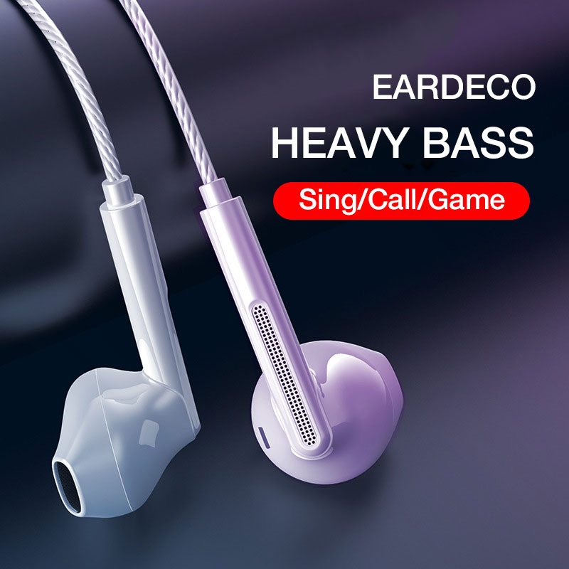 Eardeco in-ear-hörlurar headset med mikrofon trådbundna hörlurar tung bas stereo mobilhörlurar öronsnäckor trådbundna speltelefonhörlurar