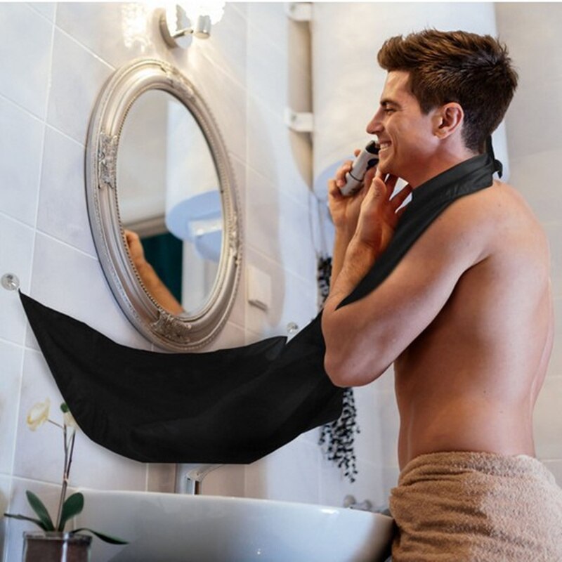 Babero de afeitado para el cuidado de la barba para hombre, delantal de corte de pelo Facial, paño impermeable, protector de limpieza, accesorios de baño, 1 ud.: BLACK