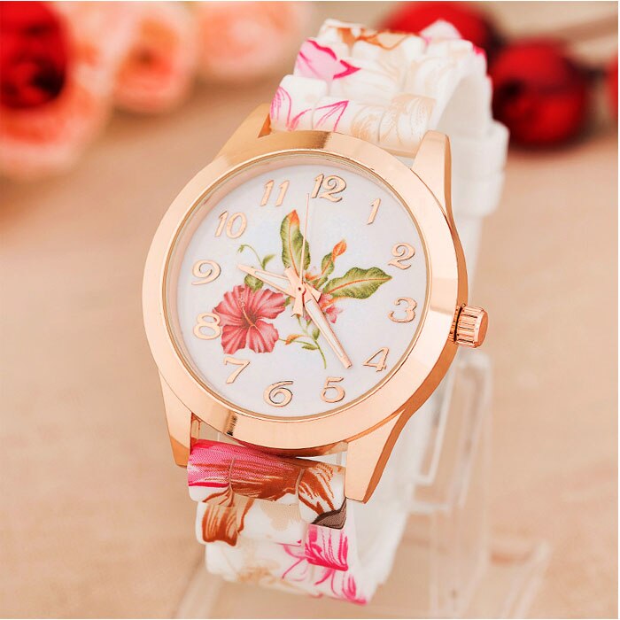 Mode Quartz Horloge Vrouwen Vogue Rose Bloemenprint Siliconen Horloges Dames Jelly Gel Sport Horloges Voor Vrouwen Mannen Meisjes # zer: Pink