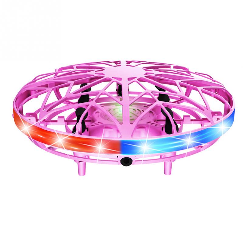 Mini helikopter ufo rc drone infrarød hånd sensing fly elektronisk model quadcopter flayaball små drohne legetøj til børn: Lyserød