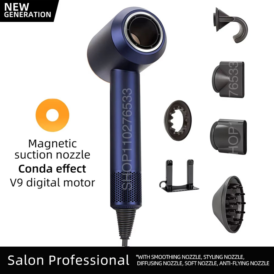 Secador de pelo iónico eléctrico 5 en 1, secador de pelo sin aspas de alta velocidad, secador de pelo de iones negativos de 1,8 M, secador de pelo súper sin hojas: Caqui oscuro