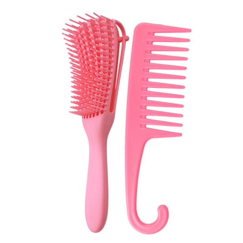 2 Pack Detangling Brush Set Wide Tooth Comb for Curly Hair Textured 3a to 4c R3MF: Pink