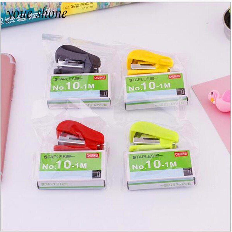 YOUE SHONE 1SETS Mini stapler set 10# portable small stapler cute office supplies stapler + staple FOR office