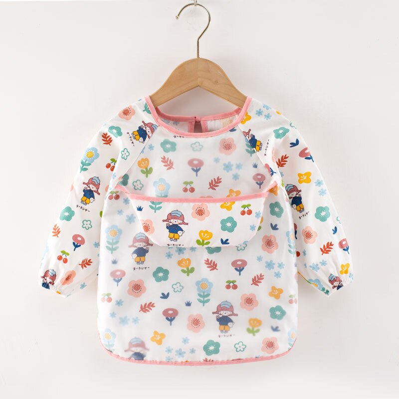 Baby Kids Toddler Long Sleeve Scarf Waterproof Art Smock Feeding Bib Apron Pocket Infant Boys Girls Burp Cloth Bandana Bibs: 4