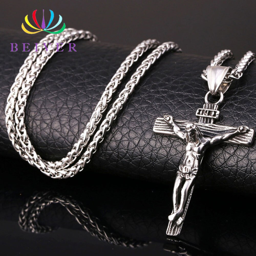 Religieuze Jesus Cross Heren Ketting Goud En Zilver Kleur Hanger Met Ketting Ketting Heren Mode Persoonlijkheid Ketting