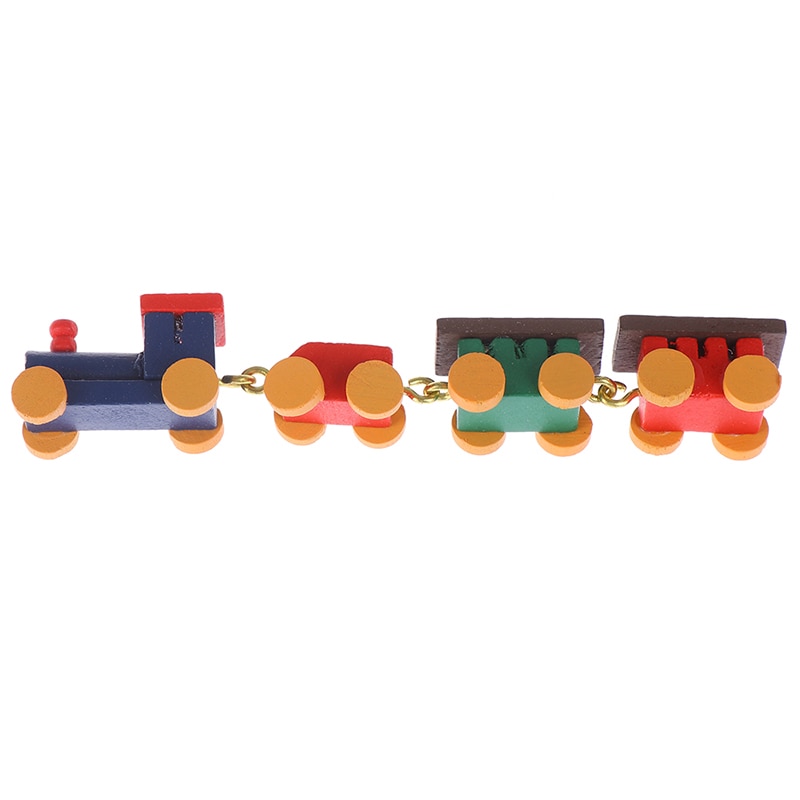 1:12 Poppenhuis Spelen Poppenhuis Decor Actieve Speelgoed Miniatuur Leuke Geschilderd Houten Trein Set Locomotief Compartiment Rijtuigen Speelgoed